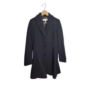 Trina Turk Black Merino Wool Peplum Pea Coat size 8 Glam Dressy